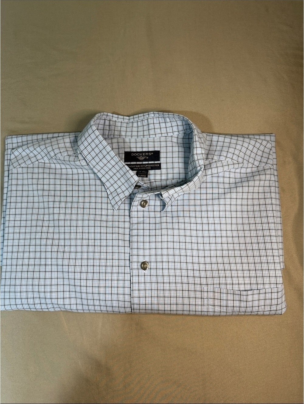 Dockers Men's Light Blue Checkered Button-Down Shirt XL